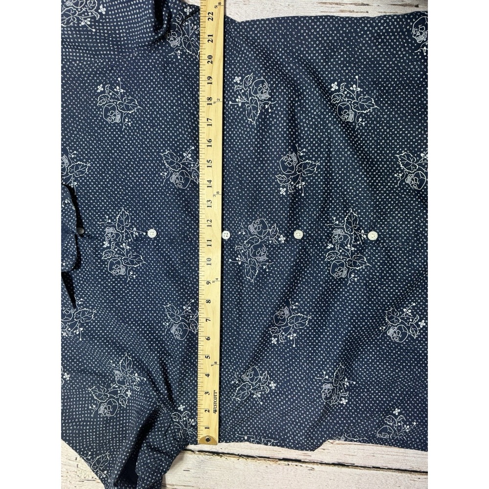 John Varvatos USA Button Up Men's L Blue Skull Floral Print Short Sleeve Shirt - Picture 5 of 7